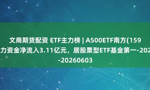 文商期货配资 ETF主力榜 | A500ETF南方(159352)主力资金净流入3.11亿元,居股票型ETF基金第一-20260603
